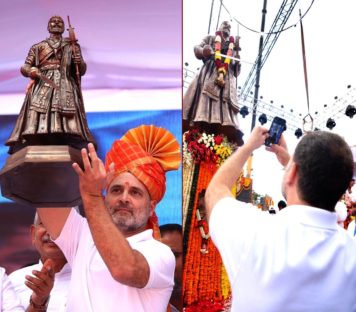 சத்ரபதி சிவாஜி வழியில் காங்கிரஸ் போராடுகிறது  சிலை திறந்து ராகுல்காந்தி முழக்கம்