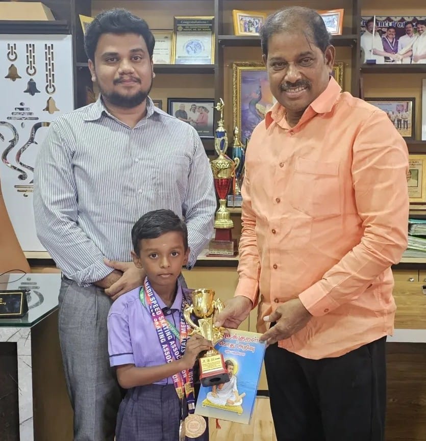 ஸ்ரீ வெங்கடேஸ்வரா மெட்ரிக். மேல்நிலைப்பள்ளி மாணவன் சஸ்வின், மாநில அளவிலான ஸ்கேட்டிங் போட்டியில் முதலிடம்