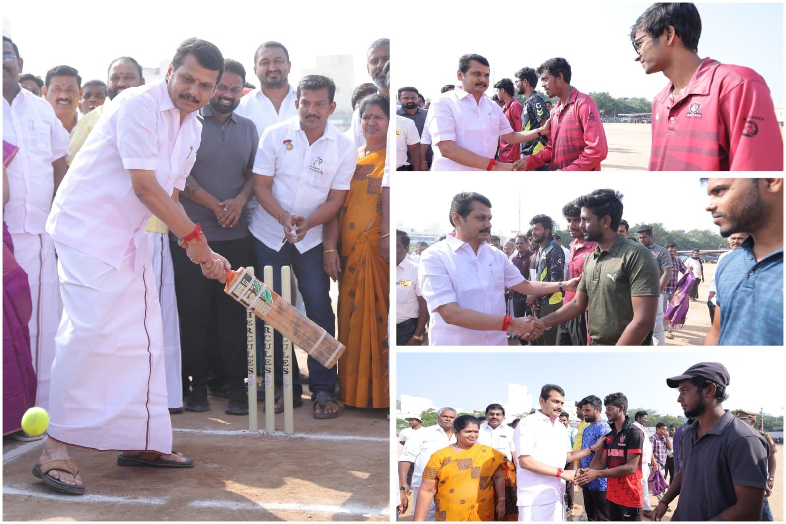 கரூர் திருவள்ளுவர் விளையாட்டு மைதானத்தில் துணை முதல்வர் உதயநிதி பிறந்தநாள் கிரிக்கெட் போட்டி