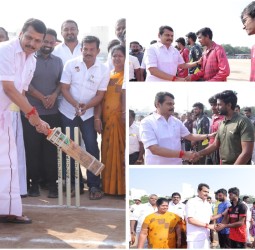 கரூர் திருவள்ளுவர் விளையாட்டு மைதானத்தில் துணை முதல்வர் உதயநிதி பிறந்தநாள் கிரிக்கெட் போட்டி