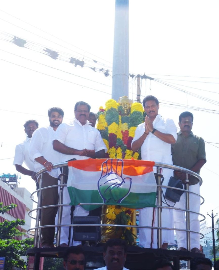 விடுதலைப் போராட்ட வீரர் தியாகி டி.எஸ்.அருணாசலம் பிறந்தநாளை முன்னிட்டு அன்பில் மகேஷ் பொய்யாமொழி மாலை அணிவித்து மரியாதை