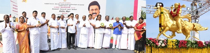 மொடக்குறிச்சி ஜெயராமபுரத்தில், சுதந்திர போராட்ட வீரர் தீரன்சின்னமலையின் படைத்தளபதி பொல்லான் சிலை