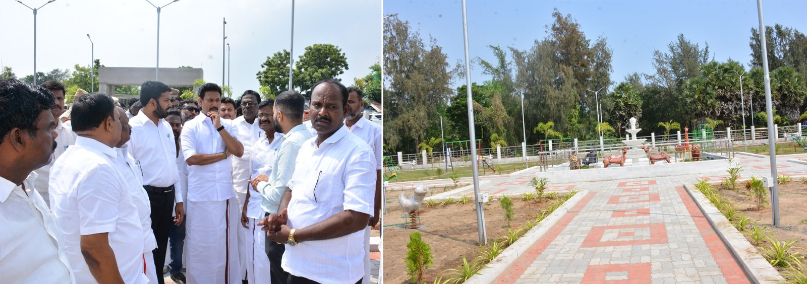 சில்லடி தர்கா கடற்கரையில் அமைச்சர்கள் ஆவடி நாசர், அன்பில் மகேஸ் பொய்யாமொழி ஆய்வு