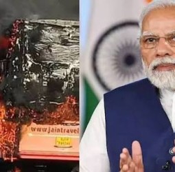 ஆந்திராவில் பஸ்சில் பயங்கர தீ; 25 பயணிகள் பரிதாப பலி: ஜனாதிபதி, பிரதமர் இரங்கல்