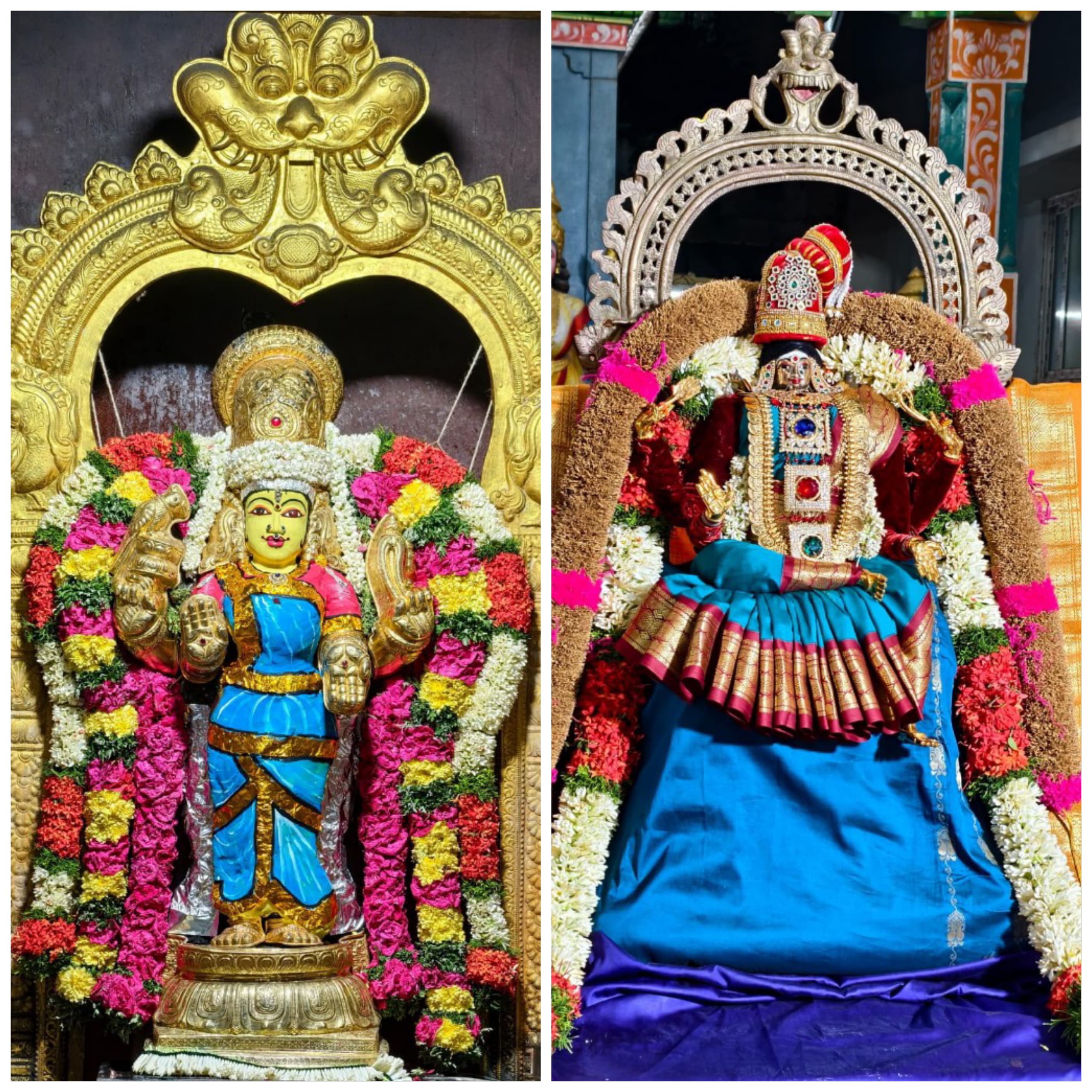 ஸ்ரீ வாசவி கன்யகா பரமேஸ்வரி அம்மன் நவராத்திரி முதல் நாளான நேற்று மூலவர், உற்சவரும் சிறப்பு அலங்காரத்தில் அருள் பாலிக்கும் காட்சி