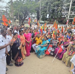 பாஜக மகளிர் அணி, என்டிஏ கூட்டணிக் கட்சிகள் சார்பில் தென்காசியில் ஆர்ப்பாட்டம்