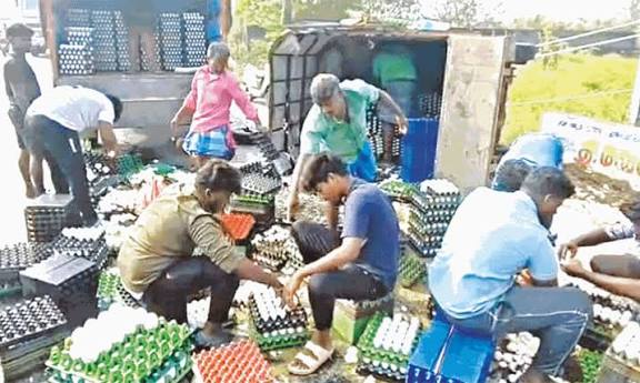 விழுப்புரம் அருகே சரக்கு வாகனம் கவிழ்ந்து ரூ.1 லட்சம் முட்டைகள் சேதம்